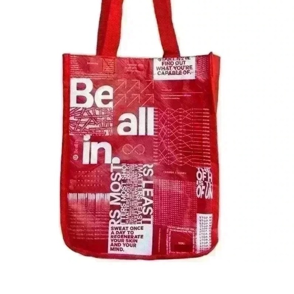 Lululemon Reusable Large Tote Shopping Bag Red White Word Design NEW 16”x14”x6” - Picture 1 of 4